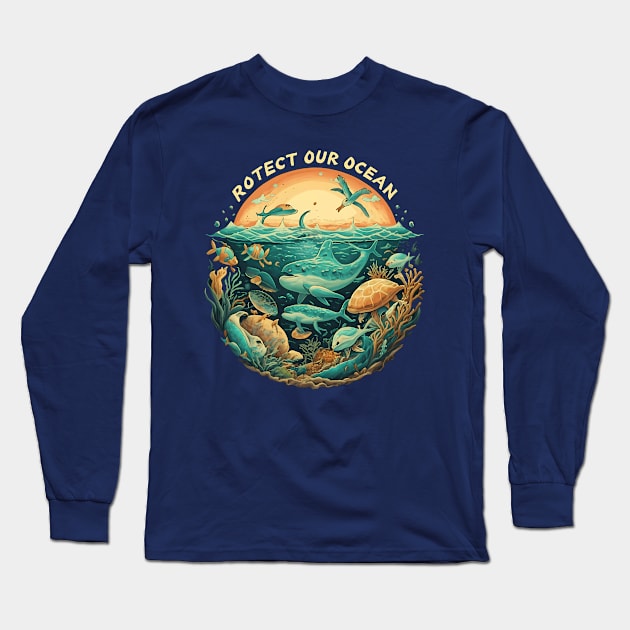 Protect Our Ocean Long Sleeve T-Shirt by The Dark Matter Art